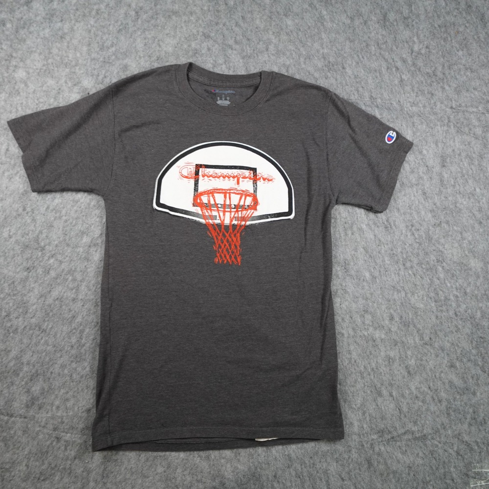 Champion Shirt Men Small Gray Basketball Hoop Graphic Short Sleeve Cotton Blend